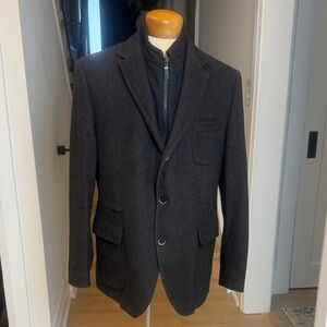 BUGATTI Dark Charcoal Wool Blend Blazer 42R Zip Insert Modern Tailored